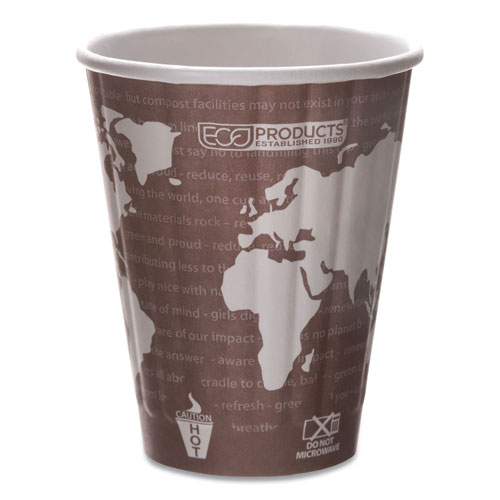 WORLD ART RENEWABLE AND COMPOSTABLE INSULATED HOT CUPS, PLA, 8 OZ, 40/PACK, 20 PACKS/CARTON