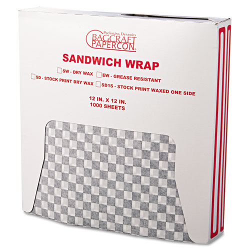 GREASE-RESISTANT PAPER WRAPS AND LINERS, 12 X 12, BLACK CHECK, 1000/BOX, 5 BOXES/CARTON