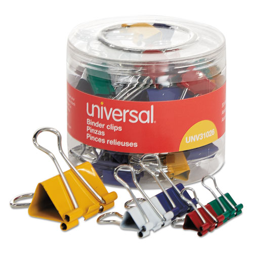 BINDER CLIPS IN DISPENSER TUB, ASSORTED SIZES AND COLORS, 30/PACK