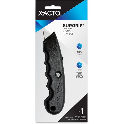SURGRIP UTILITY KNIFE WITH CONTOURED METAL HANDLE AND RETRACTABLE BLADE, BLACK