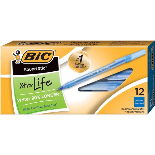 ROUND STIC XTRA LIFE STICK BALLPOINT PEN, 1 MM, BLUE INK, TRANSLUCENT BLUE BARREL, DOZEN