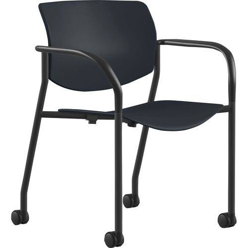 9to5 Seating  Stack Chair,w/Arms&Cstrs,25-1/2"x25"x33",BK Plastic/BK Frame