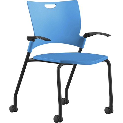 9to5 Seating  Stack Chair,w/Arms&Casters,25"x26"x33",BE Plastic/BK Frame