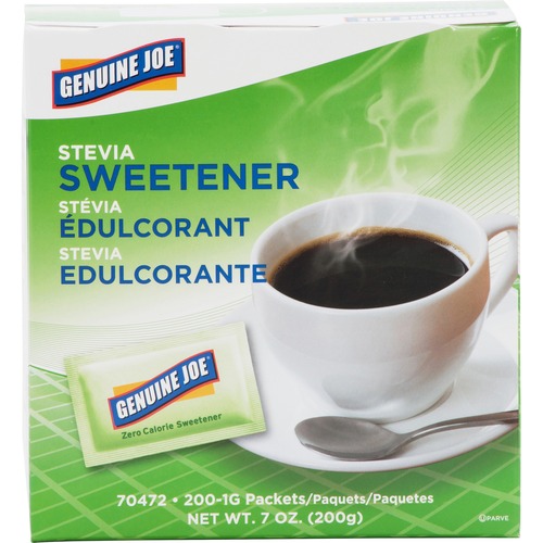 Genuine Joe  Stevia Sweetener Packets, 200/BX, Green