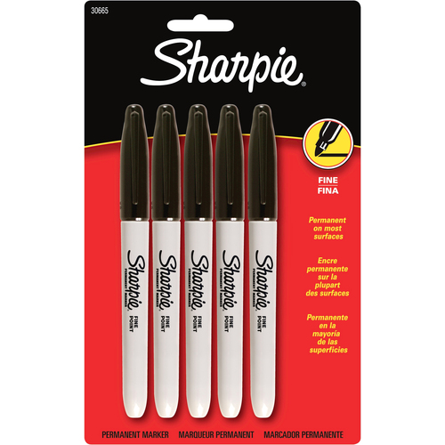 FINE TIP PERMANENT MARKER, BLACK, 5/PACK