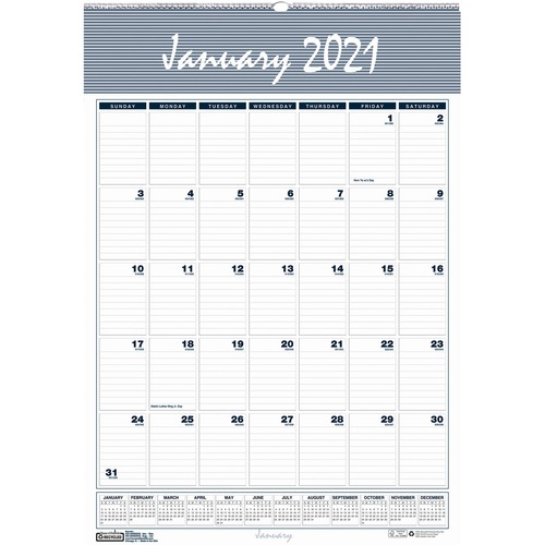 RECYCLED BAR HARBOR WIREBOUND MONTHLY WALL CALENDAR, 12 X 17, 2021