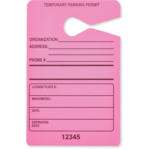 Tatco  Parking Permit, Temporary, 3-1/2"Wx5-1/2"H, 50/PK, FLPK