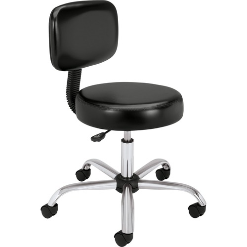 ADJUSTABLE TASK/LAB STOOL WITH BACK, 22" SEAT HEIGHT, SUPPORTS UP TO 250 LBS., BLACK SEAT/BLACK BACK, STEEL BASE