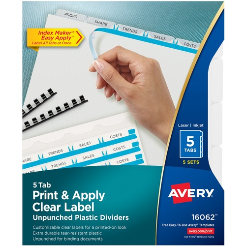 DIVIDERS,UNPNCHD,5TAB,CLEAR