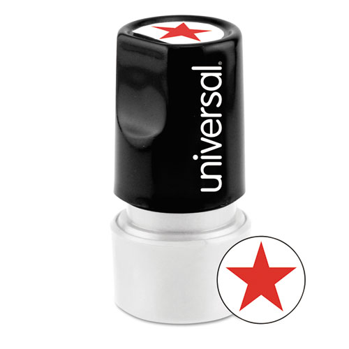 Round Message Stamp, Star, Pre-Inked/re-Inkable, Red