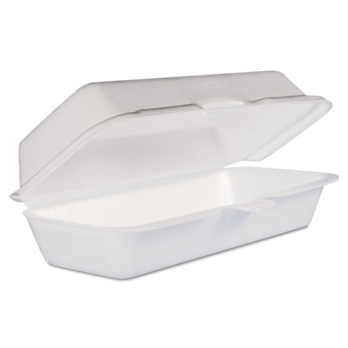 FOAM HOT DOG CONTAINER/HINGED LID, 7-1/1 X3-4/5X2-3/10, WHITE,125/BAG, 4 BAGS/CT