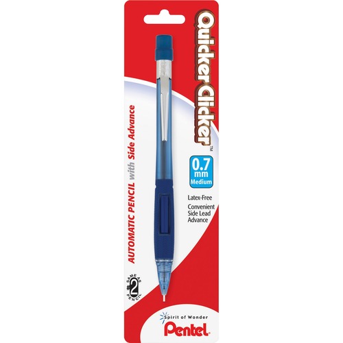 QUICKER CLICKER MECHANICAL PENCIL, 0.7 MM, HB (#2.5), BLACK LEAD, TRANSPARENT BLUE BARREL