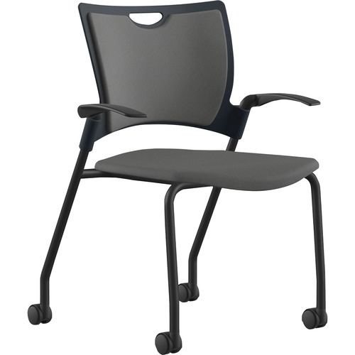 9to5 Seating  Stack Chair,w/Arms&Casters,25"x26"x33",GY Fabric/BK Frame