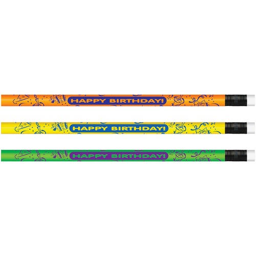 Rose Moon Inc., dba Moon Products  Happy Birthday Themed Pencils, No.2, 12/DZ, Neon/Ast