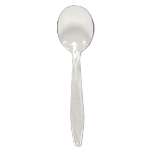 Guildware Extra Heavyweight Plastic Cutlery, Soup Spoons, Clear, 1000/carton