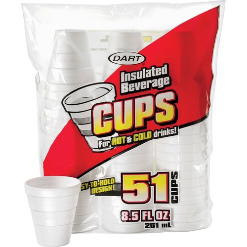 Dart Container Corp  Cups, Hot/Cold, Foam, 8.5oz., 51/PK, White