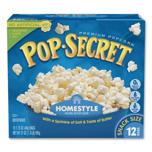 Microwave Popcorn, Homestyle, 1.2 Oz Bags, 12/box