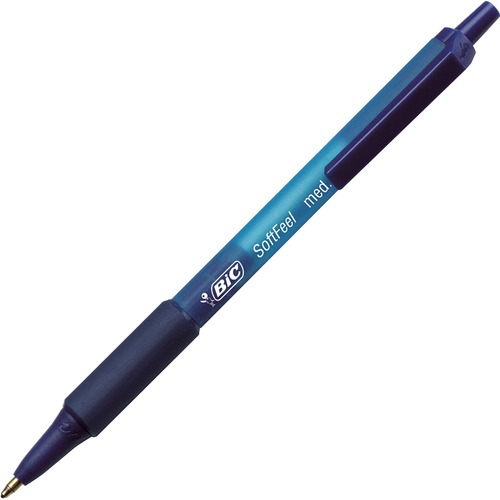 SOFT FEEL RETRACTABLE BALLPOINT PEN, MEDIUM 1MM, BLUE INK/BARREL, DOZEN