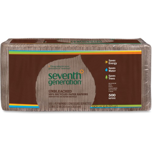 Seventh Generation  Recycled Napkins, 1-Ply, 11-1/2"x13", 500/PK, Natural