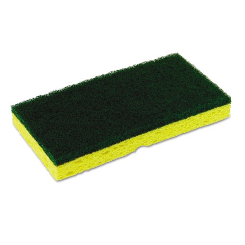 Medium-Duty Sponge N' Scrubber, 3 3/8 X 6 1/4, Yellow/green, 3/pk, 8 Pk/ct