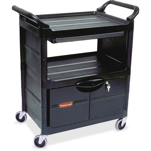Rubbermaid Commercial Products  Utility Cart, w/Lockable Doors, 37.6"x18.6"x33.6", Black