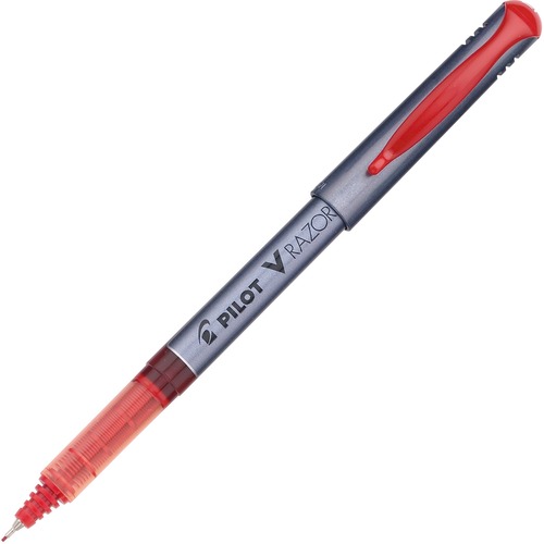 V RAZOR POINT LIQUID INK STICK MARKER PEN, 0.5MM, RED INK, GRAY BARREL, DOZEN