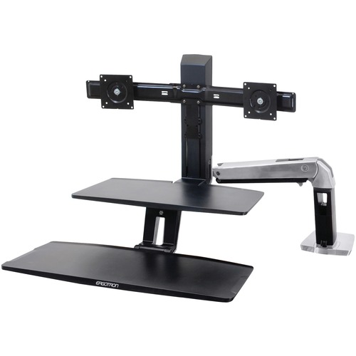 WORKFIT-A SIT-STAND WORKSTATION WITH SUSPENDED KEYBOARD, DUAL, 21.5W X 11D X 37H, ALUMINUM/BLACK