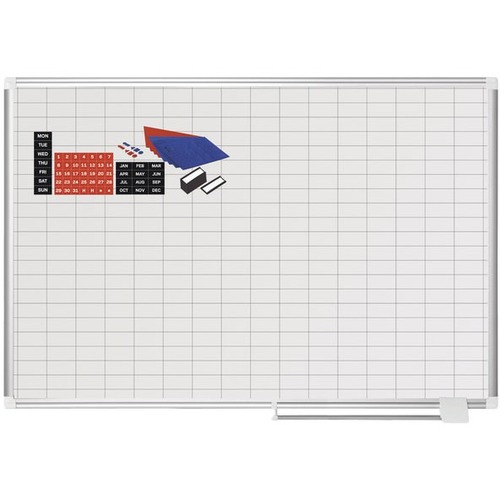 Grid Planning Board W/ Accessories, 1 X 2 Grid, 48 X 36, White/silver