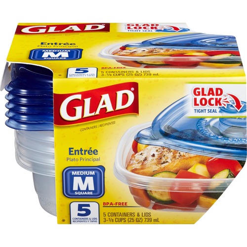 Clorox Company  Food Storage Containers w/Lids, Square, 25oz, 30/CT, CL/BE