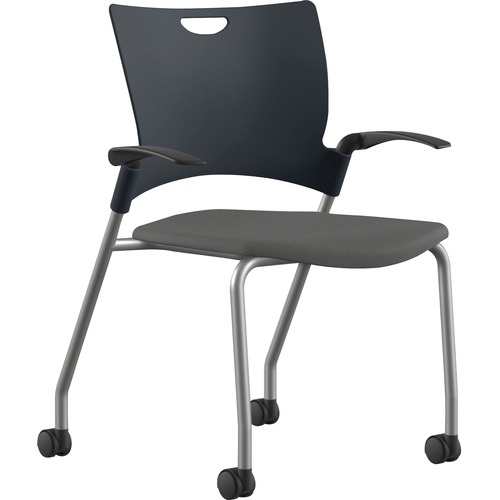 9to5 Seating  Stack Chair,w/Arms&Casters,25"x26"x33",GY Fabric/SR Frame