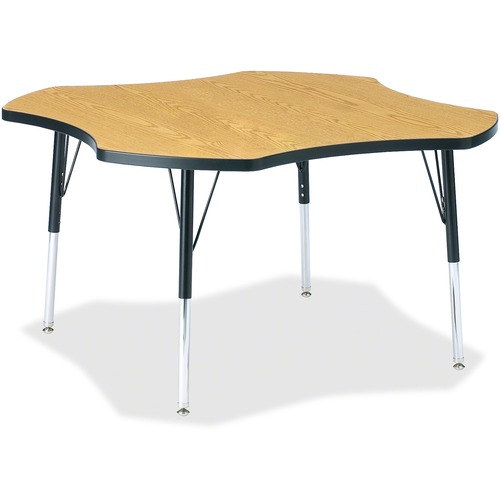 Jonti-Craft, Inc.  Activity Table, Four-Leaf, 15"-24"x48", Oak/Black