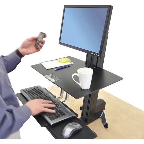 WORKFIT-S SIT-STAND WORKSTATION WITH WORKSURFACE, LCD HD MONITOR, ALUMINUM/BLACK
