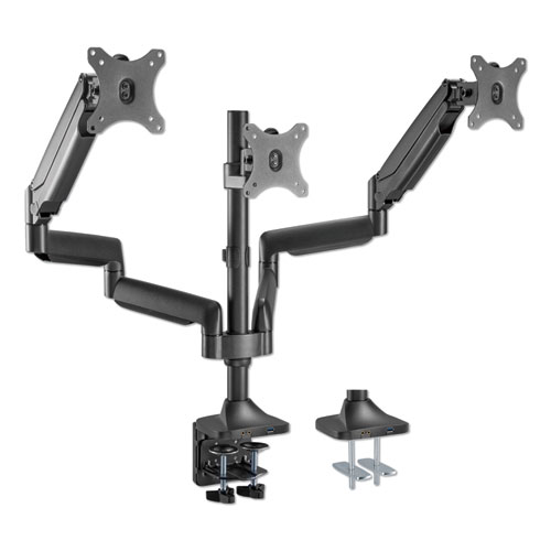 ADAPTIVERGO TRIPLE ARM WITH USB FOR 32" MONITORS, 360 DEG ROTATION, +90/-90 DEG TILT, 90 DEG PAN, BLACK, SUPPORTS 15.4 LB