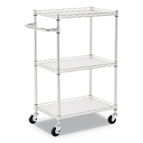 3-SHELF WIRE CART WITH LINERS, 24W X 16D X 39H, SILVER, 500-LB CAPACITY