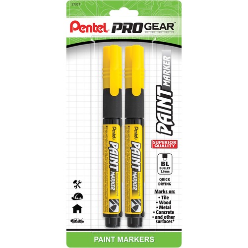 Pentel  Paint Marker, Opaque Ink, Medium Bullet Tip, 2/PK, Yellow