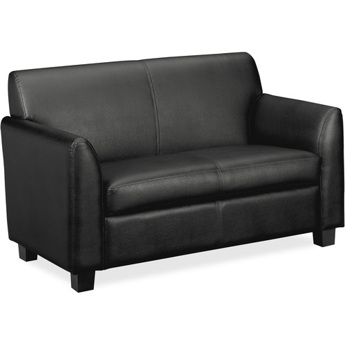CIRCULATE LEATHER RECEPTION TWO-CUSHION LOVESEAT, 53.5W X 28.75D X 32H, BLACK