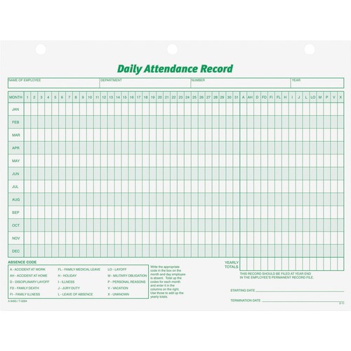 FORM,DLY ATTEND RECORD,50PK
