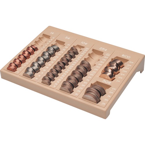 One-Piece Plastic Countex Ii Coin Tray W/6 Compartments, Sand