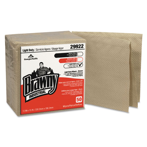 Brawny Industrial 3-Ply Paper Wipers, Quarterfold, 13x13, Brown, 50/pk, 12/ct