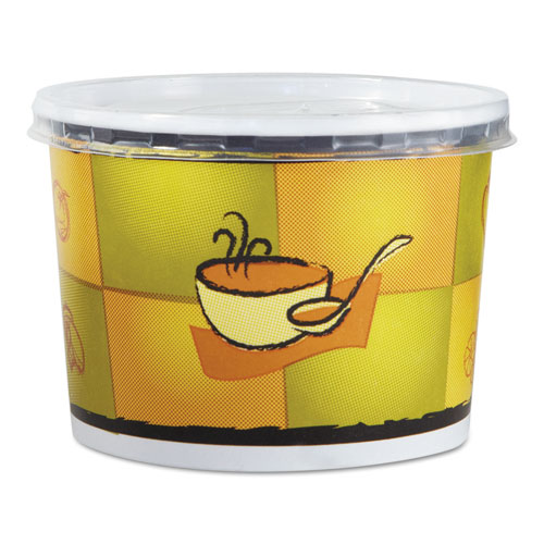 Streetside Squat Paper Food Container W/ Lid, Streetside Design, 12oz, 250/ct