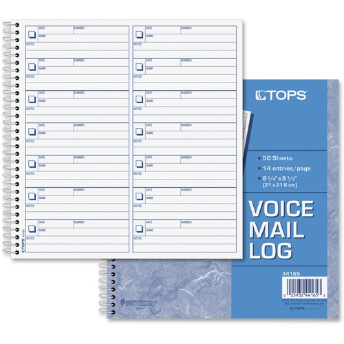 Voice Mail Log Book, 8 1/2 X 8-1/4, 1,400-Message Book