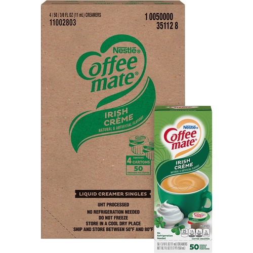 LIQUID COFFEE CREAMER, IRISH CREME, 0.38 OZ MINI CUPS, 50/BOX, 4 BOXES/CARTON, 200 TOTAL/CARTON