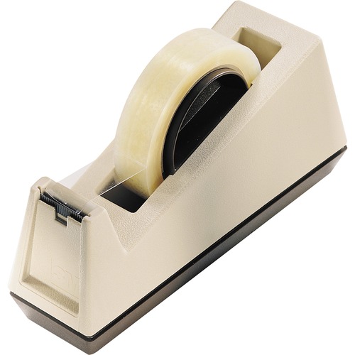 Heavy-Duty Weighted Desktop Tape Dispenser, 3" Core, Plastic, Putty/brown