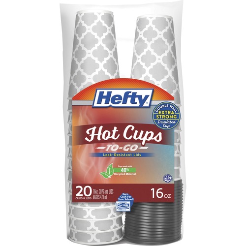 Reynold Food Packaging  Hot Cups, w/ Leak-Resistant Lids, Dble-Wall, 16oz, 20/PK, MI
