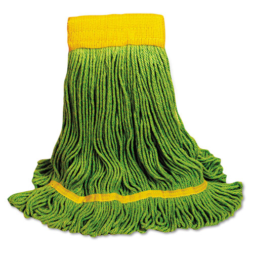 Ecomop Looped-End Mop Head, Recycled Fibers, Medium Size, Green, 12/carton