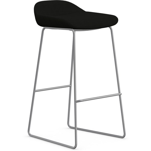 9to5 Seating  Bar Stool, Sled Base, 16"x16"x33", Onyx Fabric/Silver Frame