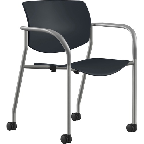 9to5 Seating  Stack Chair,w/Arms&Cstrs,25-1/2"x25"x33",BK Plastic/SR Frame