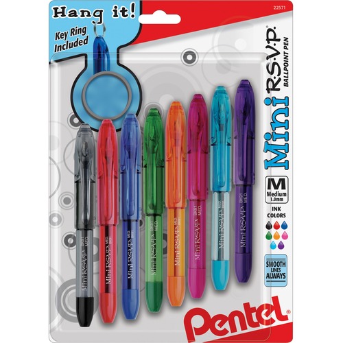 Pentel  Mini Ballpoint Pen,Medium,Rubber Grip,Nonrefillable,8/PK,Ast