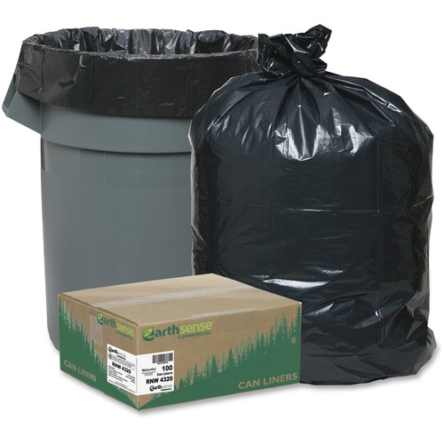 LINEAR LOW DENSITY RECYCLED CAN LINERS, 56 GAL, 2 MIL, 43" X 47", BLACK, 100/CARTON