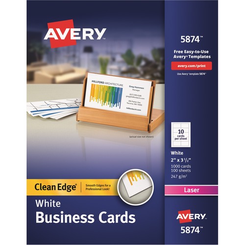 Clean Edge Business Cards, Laser, 2 X 3 1/2, White, 1000/box